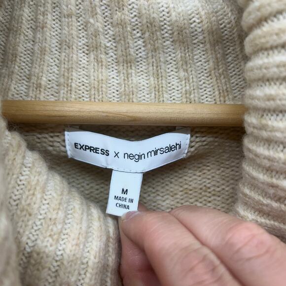 Express x Negin Mirsalehi Neutral Beige  Oversized Cowl Neck Knit Sweater Medium - Picture 5 of 6